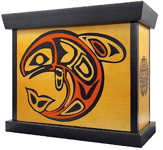 wood box with image of Native American style whale