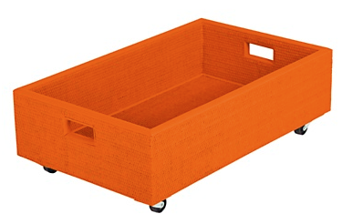 orange box on wheels for under the bed