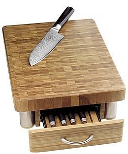 chopping board with drawer to store knives