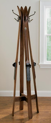 coat tree made from wooden skis