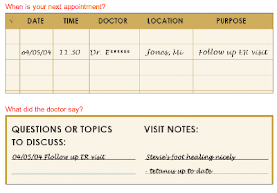 medical organizer - part of pages used for tracking appointments