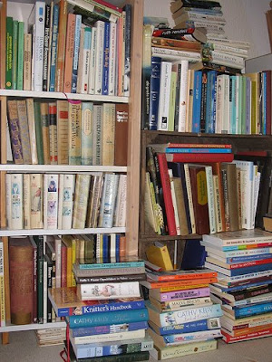overflowing bookcases