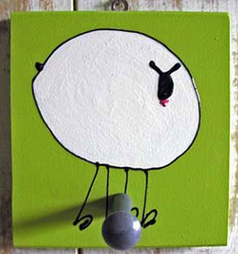 single-peg coat hook with picture of a sheep