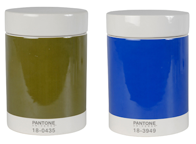 canisters in olive and blue