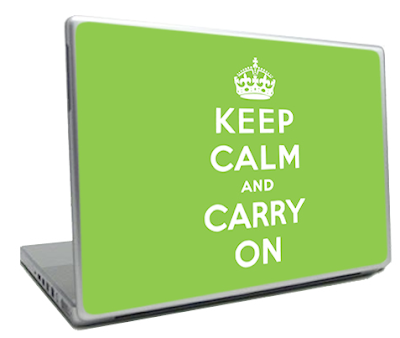 Keep Calm and Carry On laptop skin from Schtickers