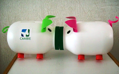 piggy bank made from recycled materials