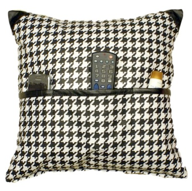 pillow with pockets for remotes; houndstooth fabric