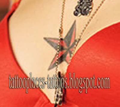 CHEST TATTOOS for girls chest star tattoos. Behind the ear & back of neck.