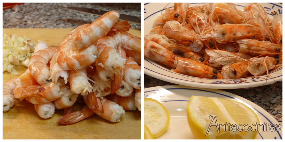 Langostinos al vapor con hongos negros