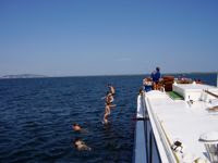 French hotel barge Emma. Taking the plunge! Contact ParadiseConnections.com