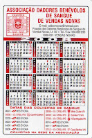 Calendário 2008 das Colheitas de Sangue em Vendas Novas