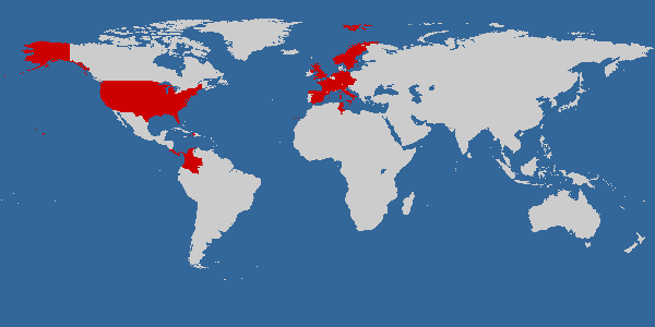 Landkarte mit Ländern, die ich 2009 besucht habe 