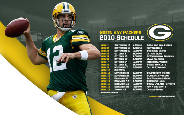 Green Bay Packers 2010 Schedule Wallpaper Featuring Aaron Rodgers