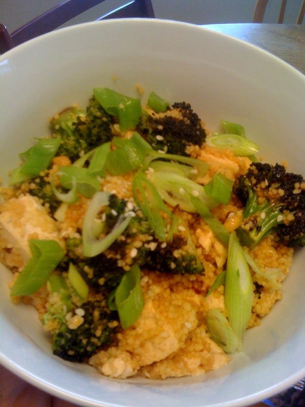 Navy Blue Kitchen Roasted Broccoli with Tofu and Couscous
