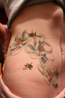 Honey Bee Flower Tattoo Abdomen tattoo Design