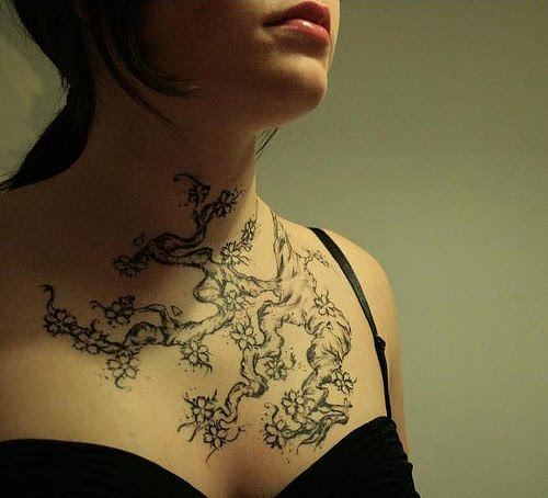 Flower Tattoo design on Girls chest