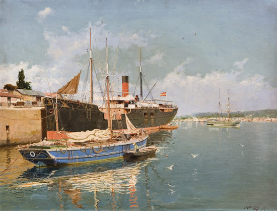 Ria de Bilbao Ria de Bilbao, Juan Martínez Abades, Pintor español, Paisajes de Juan Martínez Abades, Pintor Martínez Abades, Pintores españoles, Pintores Asturianos, Martínez Abades