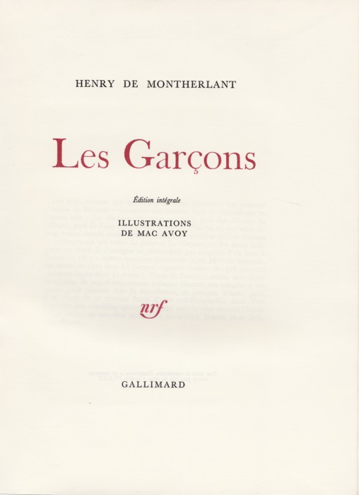 Je Vous Trouve Très Beau Résumé Complet Bibliothèque Gay: "Les garçons", Henry de Montherlant, 1973