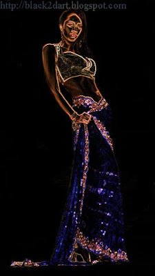 Model posing in Blue designer Saree