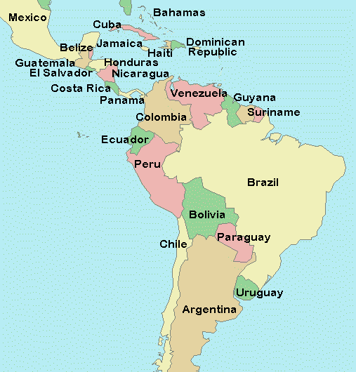 labeled political map of Latin America