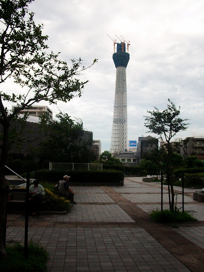 ふれあい広場から見た建設中(408m)の東京スカイツリー
