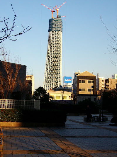 ふれあい広場から見た建設中(264m)の東京スカイツリーのズーム