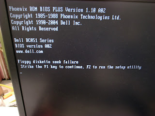 Floppy diskette seek failure Strike the F1 key continue,F2 to run the setup utility