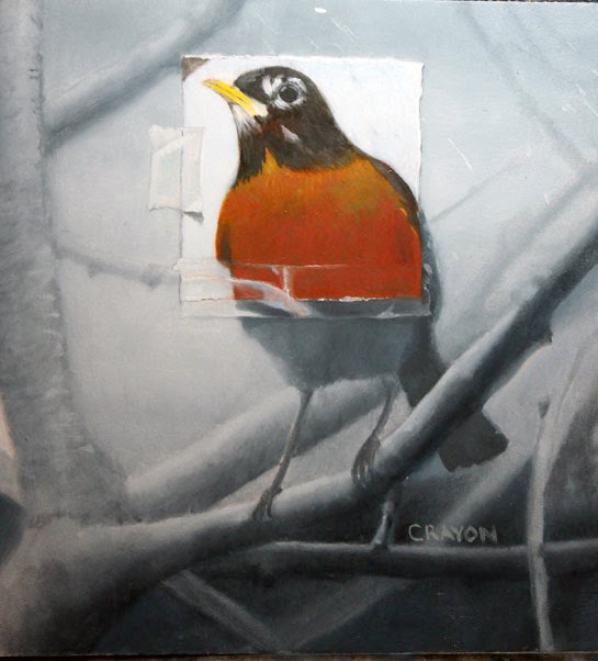 Dennis Crayon Oil Paintings Contemporary Realism Spring Robin by