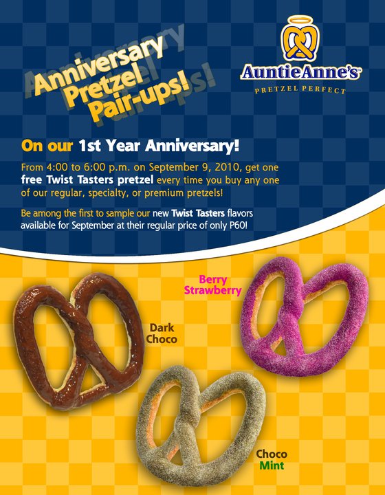 Free pretzels from Auntie Anne's