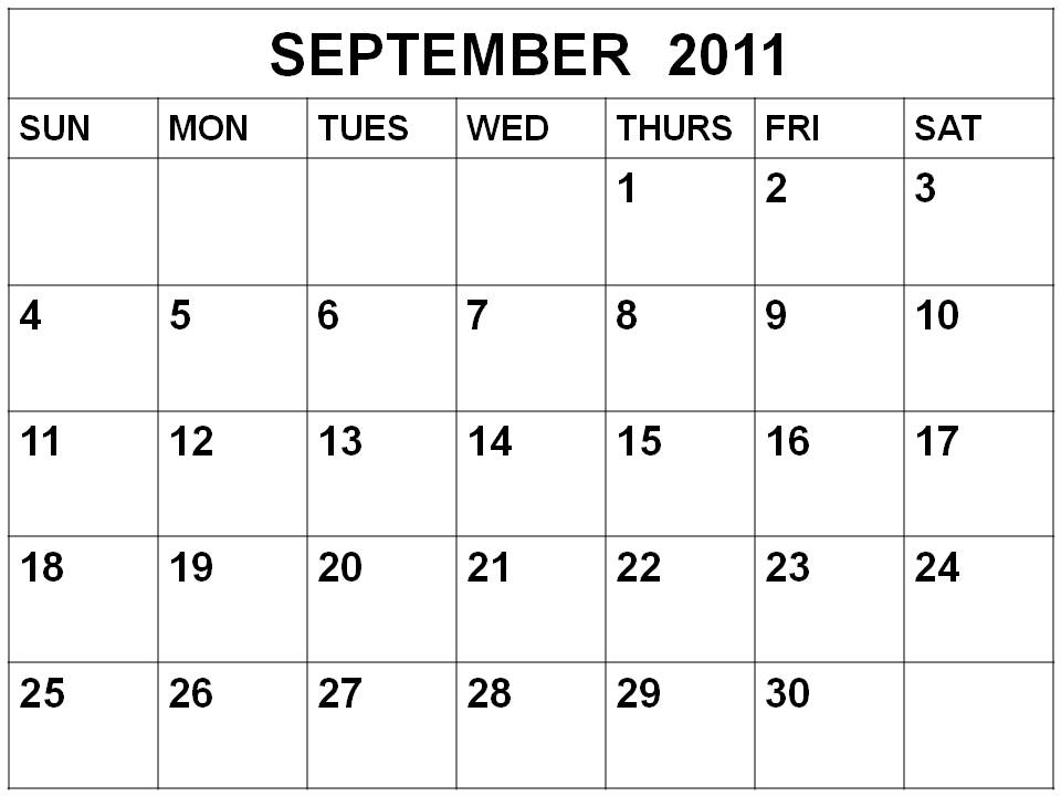 To download and print this Free Monthly Blank Calendar 2011 September: