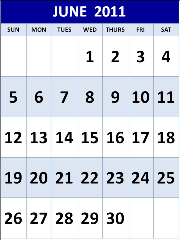june calendars 2011. Monthly Calendar 2011 June