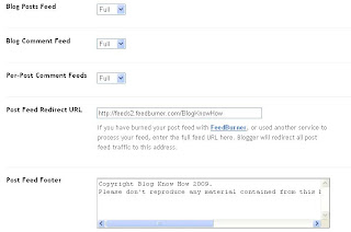Blogger Site Feed Configuration for Feedburner Redirect