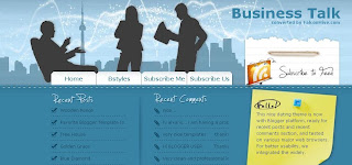 Business Talk - Free Blogger Template - Customized date, social media submit section,welcome message, recent posts widget, recent comments widget, search box, 2 columns, blue