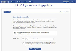 Facebook - Import a Blog Screen