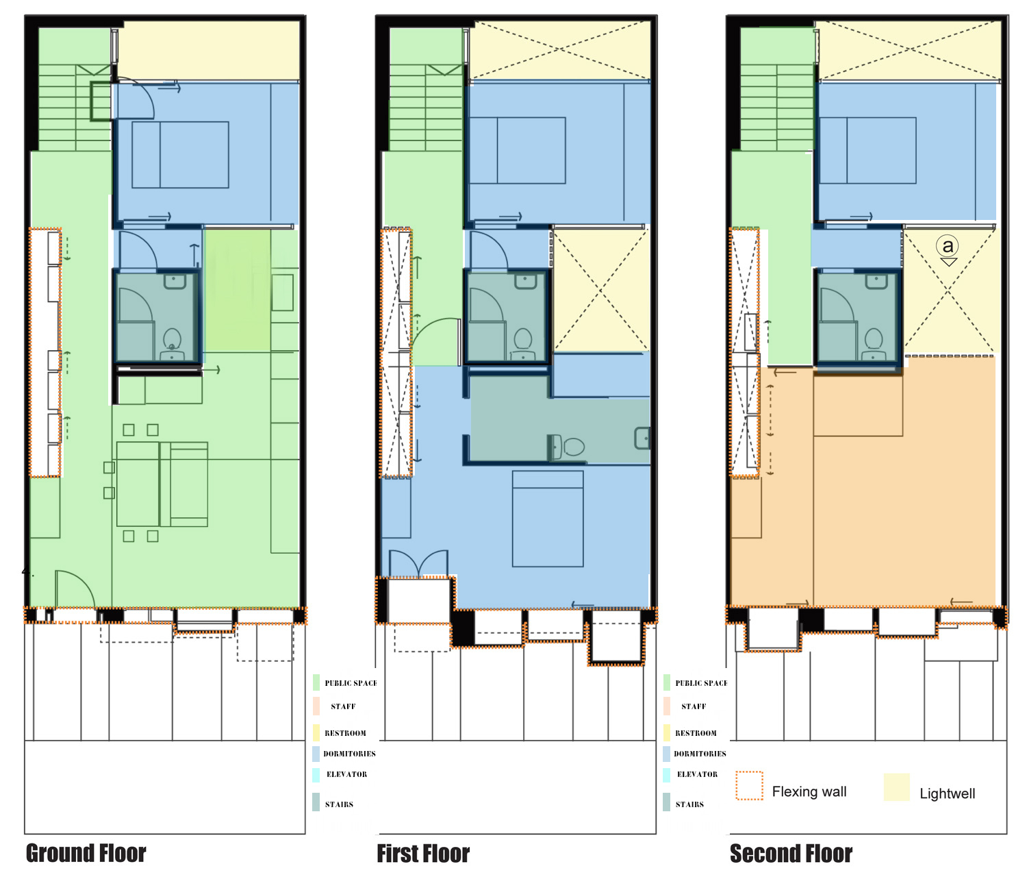 Fernando Méndez STUDY OF SPACES+ FLOOR PLANS COLOR CODED