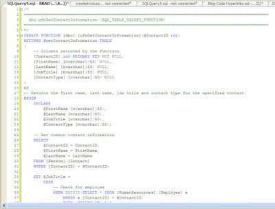 Code Window created from the XML Window