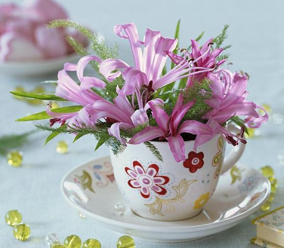 Turquoise, Tulips and Bliss T.G.I.Flowers in Teacups