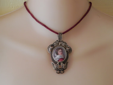 Antique Painted Portrait Mourning Brooch Necklace