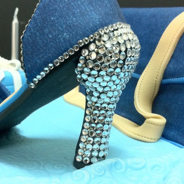 denim and diamond heels