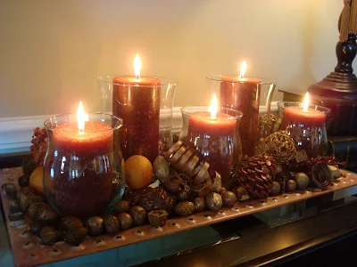 tray with glass candles for fall