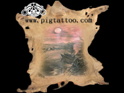 tattoo pig. Tattoo design on the pig skin