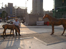 Petting the horses at 녹영약