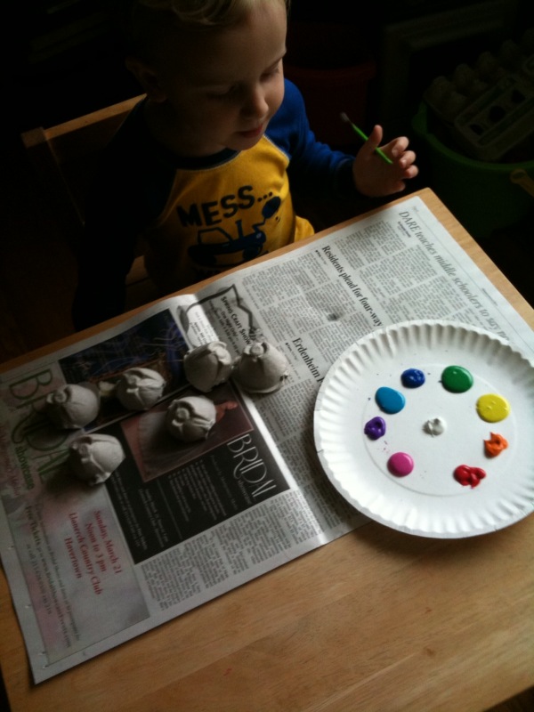 Painting Egg Carton Cups for DIY Caterpillars