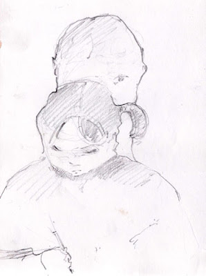 graphite drawing of a mother & child drawing a picture