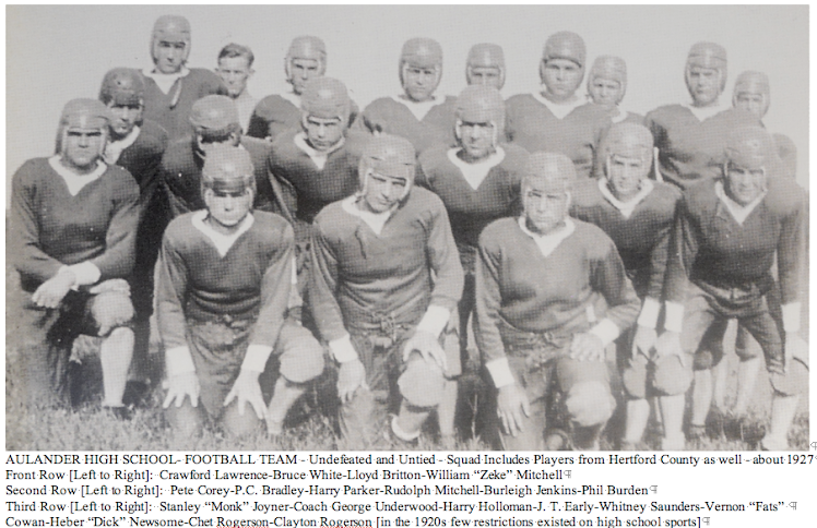 Aulander High School - Football Team - 1927 - 1928 -  Photo from Thomas Hall, Class of 1950