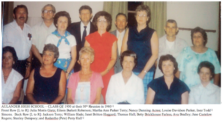 Aulander High School, Class of 1950, 30th Reunion - 1980  - Thanks to Thomas Hall for this Photo