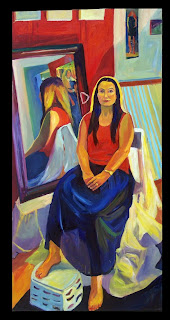 Oil painting life sized full figured portrait-- seated figure