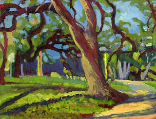 Oil painting of an oak tree in a park in Austin, TX