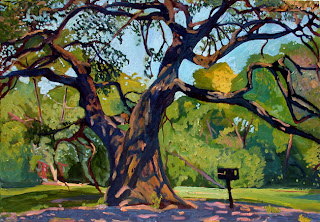 Oil painting of an oak tree in Stacy Park, Austin, TX