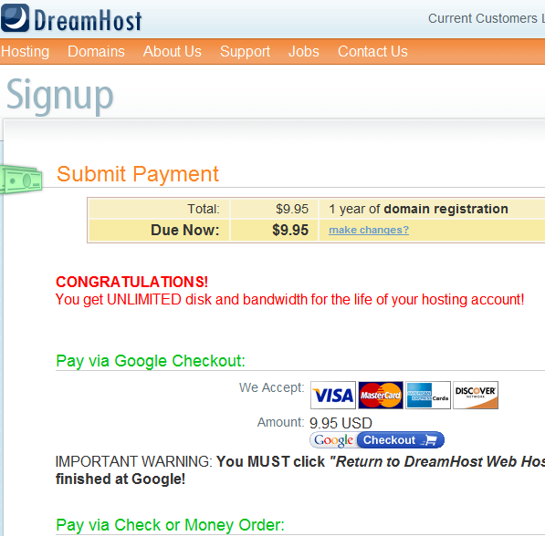dreamhost payment